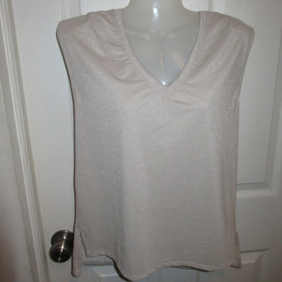 V Neck Shimmer Silver Beige 35" Tank Top Sleeveless Womens Tee Gibson Look New - Picture 7 of 15